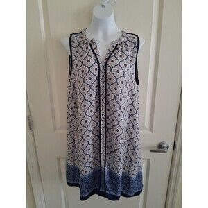 Naif Anthropologie Womens Short Dress Size Large White Blue Geometric Vacation